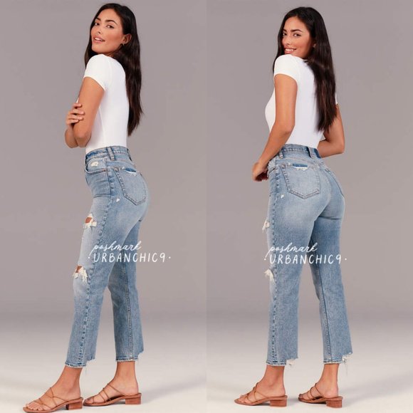 ABERCROMBIE Curve Love High Rise Ankle Straight Jean Ripped Medium Light size 26 - Picture 5 of 15